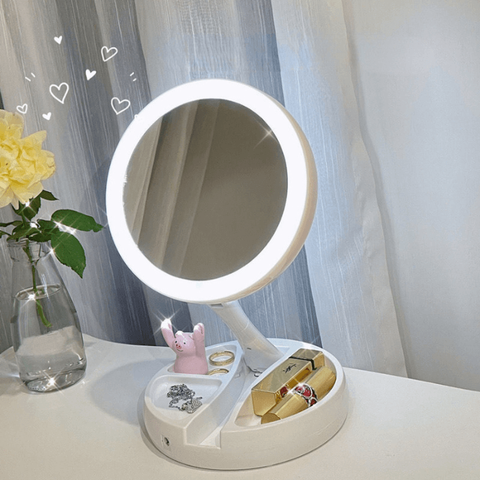 LED Make-up Mirror | Foldable, Portable & Rechargeable